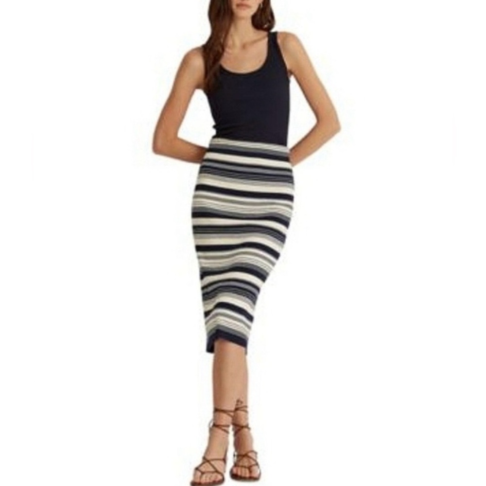 Ralph Lauren Blue and Black Striped Pencil Skirt - Picture 3 of 9